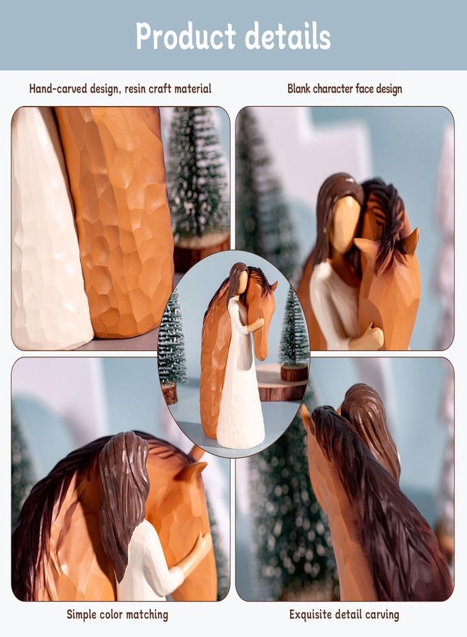 DANVON Sculpted Animal Friendship Figure,Resin Figure Cast Original Carving and Painted by Hand(Girl Embracing Horse) - Image 3
